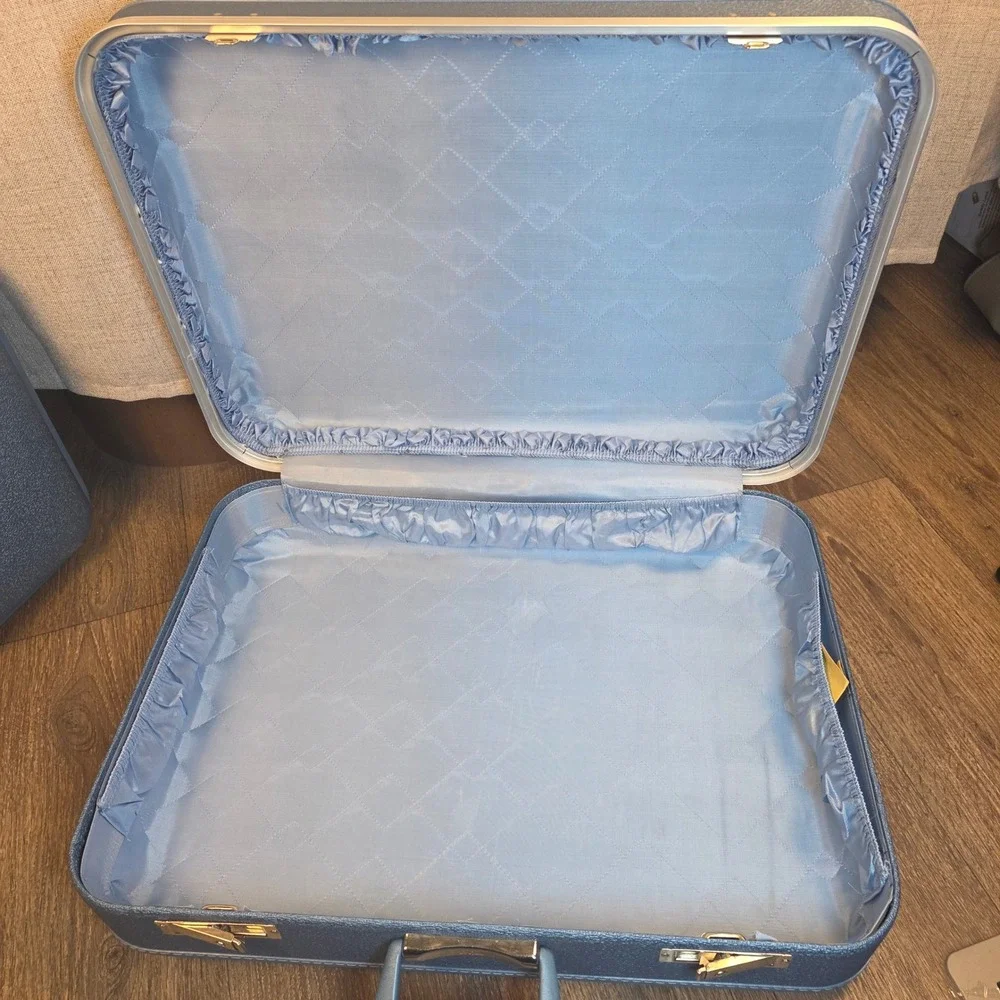 Vintage‎ Trojan Hard Shell Suitcase Set Metallic Blue Mid Century Modern Luggage